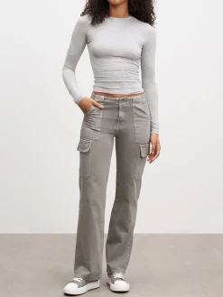 Womens Mid Rise Cargo Pant - Grey