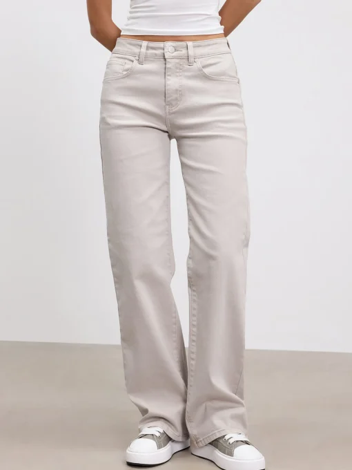 Womens Mid Rise Straight Denim Jean - Beige
