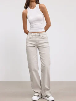 Womens Mid Rise Straight Denim Jean - Beige