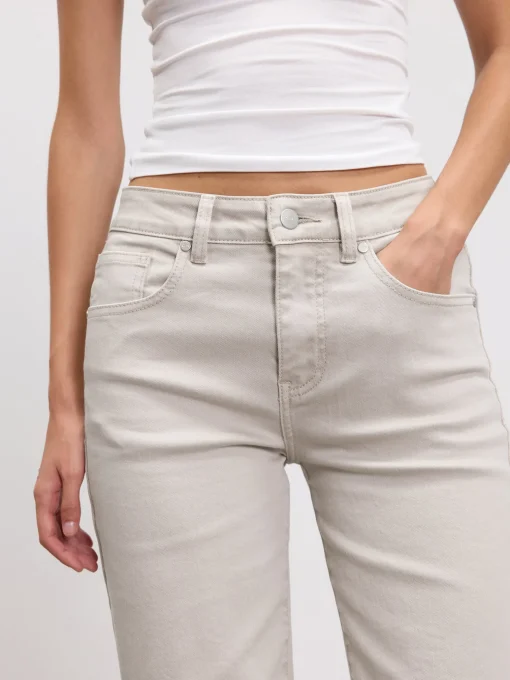 Womens Mid Rise Straight Denim Jean - Beige