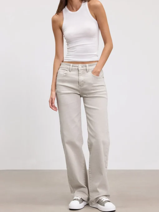 Womens Mid Rise Straight Denim Jean - Beige