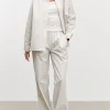 Womens Pull On Stripe Cotton Trouser - Stone