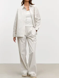 Womens Pull On Stripe Cotton Trouser - Stone