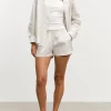Womens Pull On Stripe Cotton Short - Stone