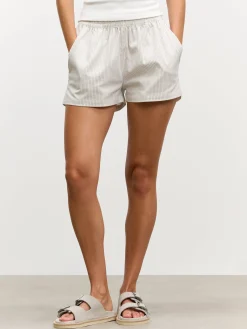 Womens Pull On Stripe Cotton Short - Stone