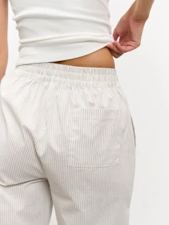 Womens Pull On Stripe Cotton Trouser - Stone