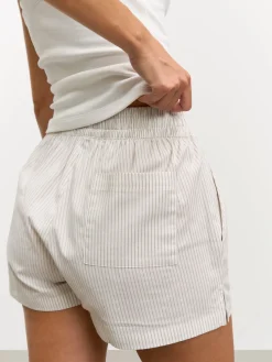 Womens Pull On Stripe Cotton Short - Stone
