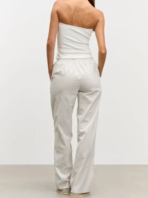 Womens Pull On Stripe Cotton Trouser - Stone