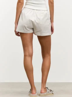 Womens Pull On Stripe Cotton Short - Stone