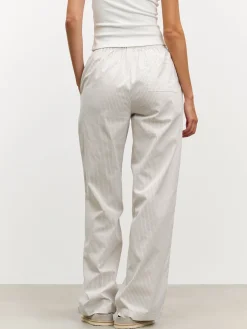 Womens Pull On Stripe Cotton Trouser - Stone