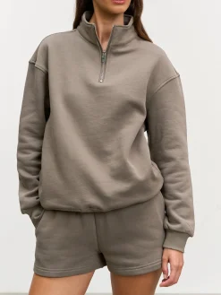 Womens Relaxed Jersey Funnel Neck - Taupe
