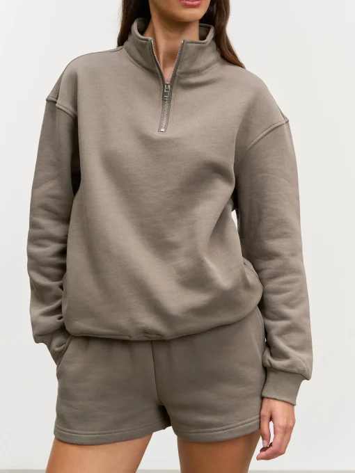 Womens Relaxed Jersey Funnel Neck - Taupe