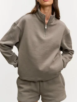 Womens Relaxed Jersey Funnel Neck - Taupe