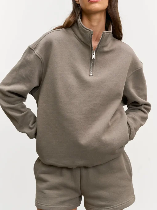 Womens Relaxed Jersey Funnel Neck - Taupe