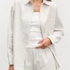 Womens Relaxed Stripe Cotton Shirt - Stone