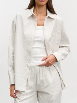 Womens Relaxed Stripe Cotton Shirt - Stone