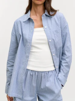 Womens Relaxed Stripe Cotton Shirt - Blue
