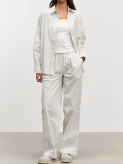 Womens Relaxed Stripe Cotton Shirt - Stone