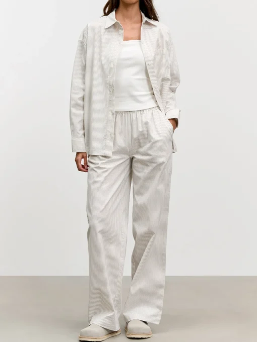 Womens Relaxed Stripe Cotton Shirt - Stone