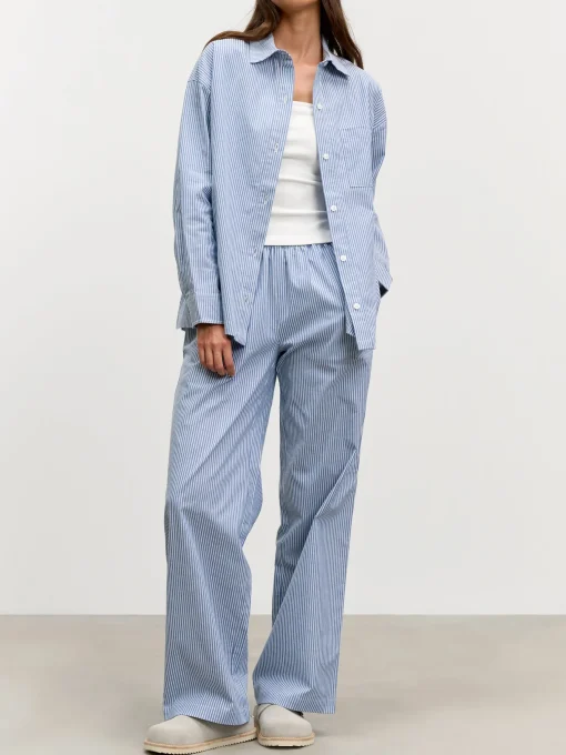 Womens Relaxed Stripe Cotton Shirt - Blue