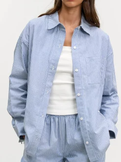 Womens Relaxed Stripe Cotton Shirt - Blue