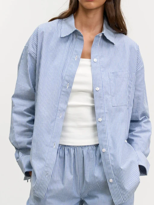 Womens Relaxed Stripe Cotton Shirt - Blue