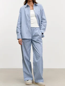 Womens Relaxed Stripe Cotton Shirt - Blue
