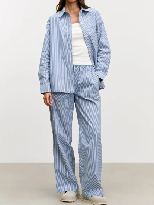 Womens Relaxed Stripe Cotton Shirt - Blue