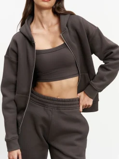 Womens Relaxed Zip Hoodie - Brown