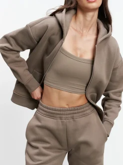Womens Relaxed Zip Hoodie - Taupe