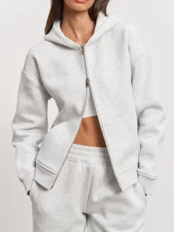Womens Relaxed Zip Hoodie - Marl Grey