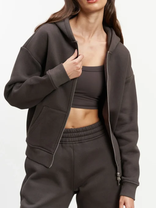 Womens Relaxed Zip Hoodie - Brown