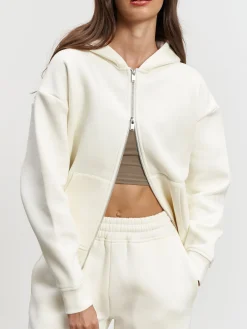 Womens Relaxed Zip Hoodie - Ecru