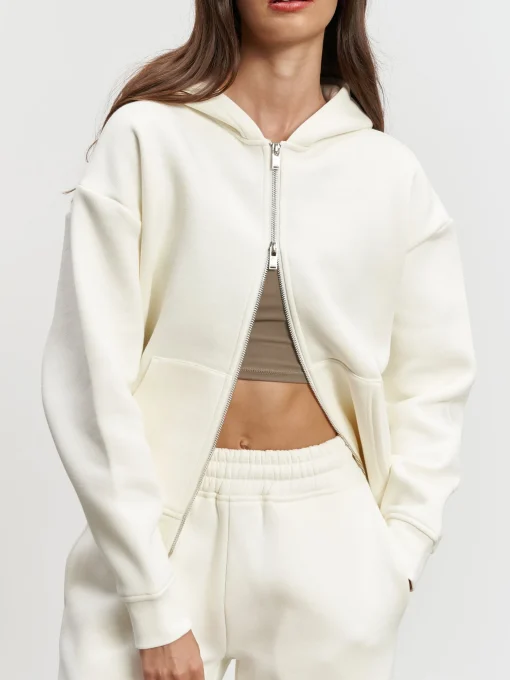 Womens Relaxed Zip Hoodie - Ecru