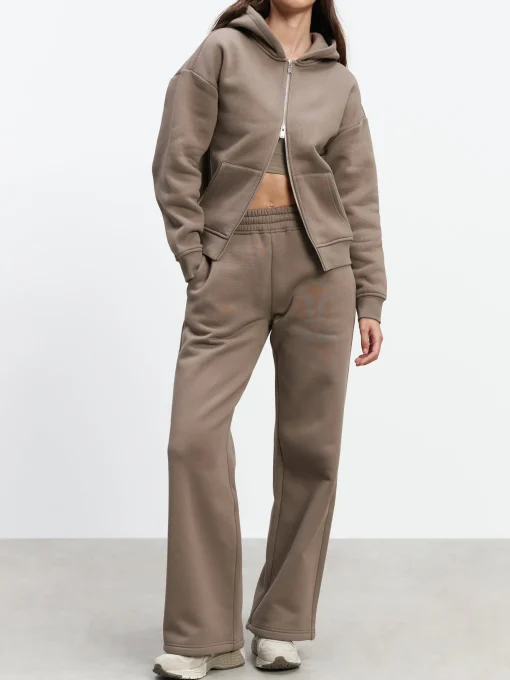 Womens Relaxed Zip Hoodie - Taupe