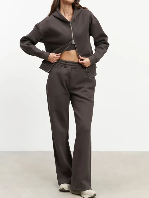 Womens Relaxed Zip Hoodie - Brown