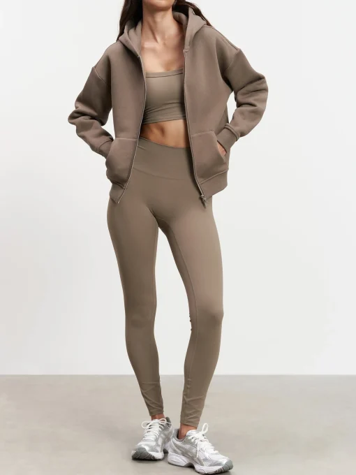 Womens Relaxed Zip Hoodie - Taupe