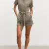 Womens Towelling Playsuit - Taupe