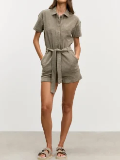 Womens Towelling Playsuit - Taupe