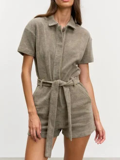 Womens Towelling Playsuit - Taupe