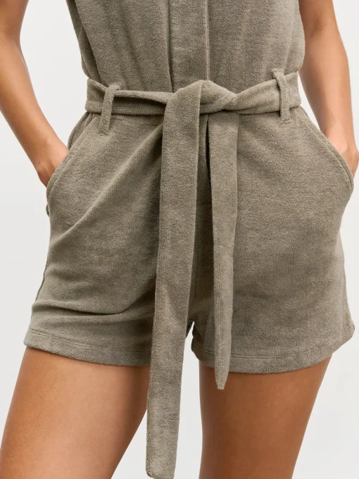 Womens Towelling Playsuit - Taupe