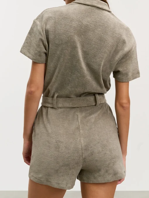 Womens Towelling Playsuit - Taupe