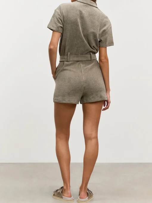 Womens Towelling Playsuit - Taupe