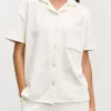 Womens Towelling Revere Collar Shirt - Ecru