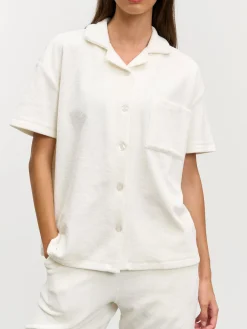 Womens Towelling Revere Collar Shirt - Ecru
