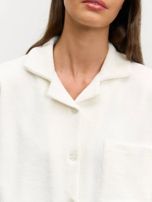 Womens Towelling Revere Collar Shirt - Ecru