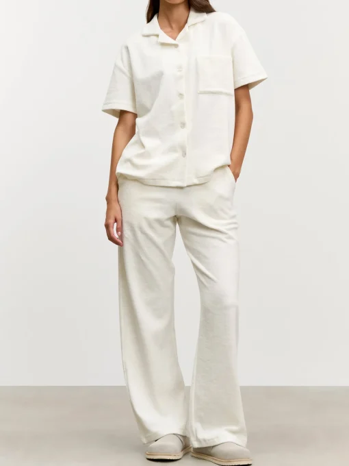 Womens Towelling Revere Collar Shirt - Ecru