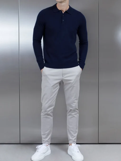 Wool Knitted Polo Shirt - Navy
