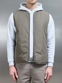 Zip Through Padded Vest - Olive