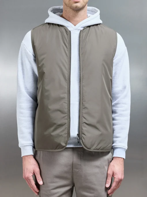 Zip Through Padded Vest - Olive